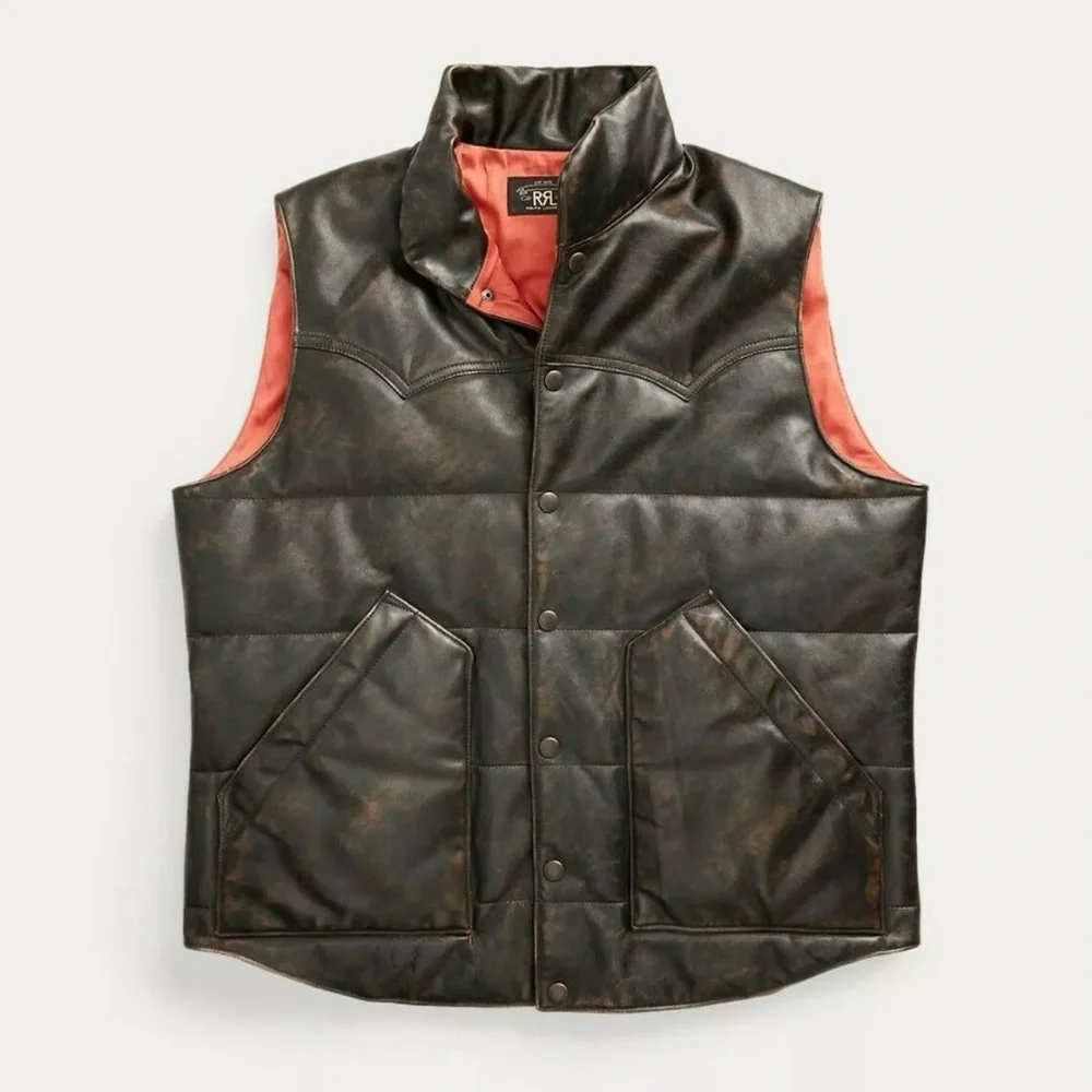 RRL Ralph Lauren Double RL Very Rare Western Quilted Leather Vest - Picture 2 of 11